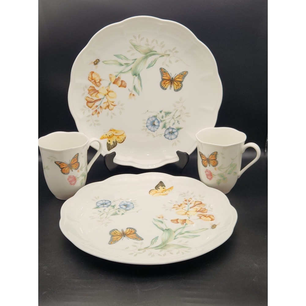 Lenox Butterfly Meadow Monarch Set Of 2 Dinner Plates 11" And 2 Mugs 12oz
